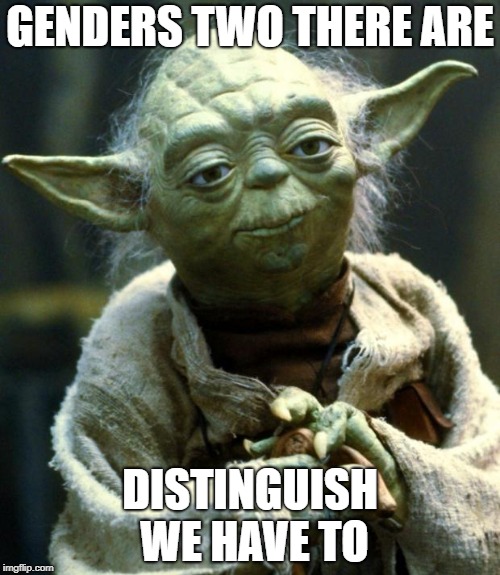 Star Wars Yoda Meme | GENDERS TWO THERE ARE; DISTINGUISH WE HAVE TO | image tagged in memes,star wars yoda | made w/ Imgflip meme maker