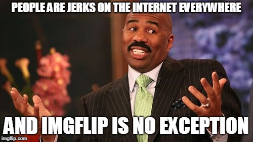 Steve Harvey Meme | PEOPLE ARE JERKS ON THE INTERNET EVERYWHERE AND IMGFLIP IS NO EXCEPTION | image tagged in memes,steve harvey | made w/ Imgflip meme maker