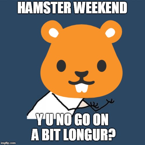 HAMSTER WEEKEND Y U NO GO ON A BIT LONGUR? | made w/ Imgflip meme maker