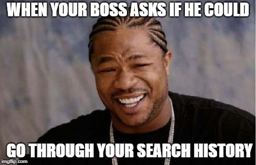 Yo Dawg Heard You | WHEN YOUR BOSS ASKS IF HE COULD; GO THROUGH YOUR SEARCH HISTORY | image tagged in memes,yo dawg heard you | made w/ Imgflip meme maker