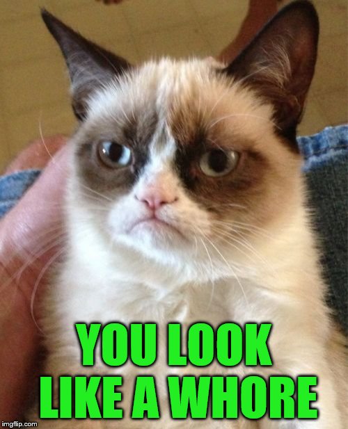 Grumpy Cat Meme | YOU LOOK LIKE A W**RE | image tagged in memes,grumpy cat | made w/ Imgflip meme maker