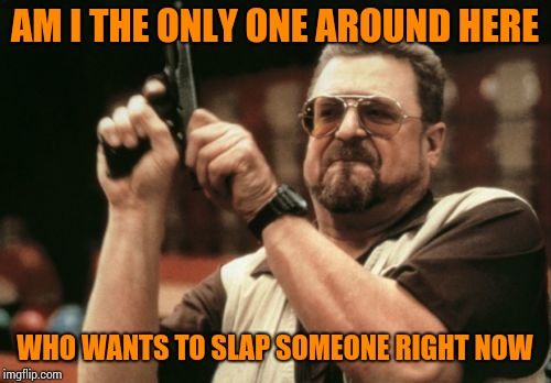 Am I The Only One Around Here Meme | AM I THE ONLY ONE AROUND HERE; WHO WANTS TO SLAP SOMEONE RIGHT NOW | image tagged in memes,am i the only one around here | made w/ Imgflip meme maker