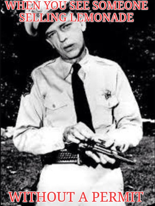 Not In Mayberry Mother-F@ck*r! | WHEN YOU SEE SOMEONE SELLING LEMONADE; WITHOUT A PERMIT | image tagged in barney fife | made w/ Imgflip meme maker