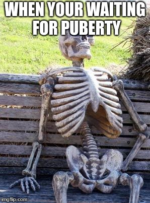 Waiting Skeleton | WHEN YOUR WAITING FOR PUBERTY | image tagged in memes,waiting skeleton | made w/ Imgflip meme maker