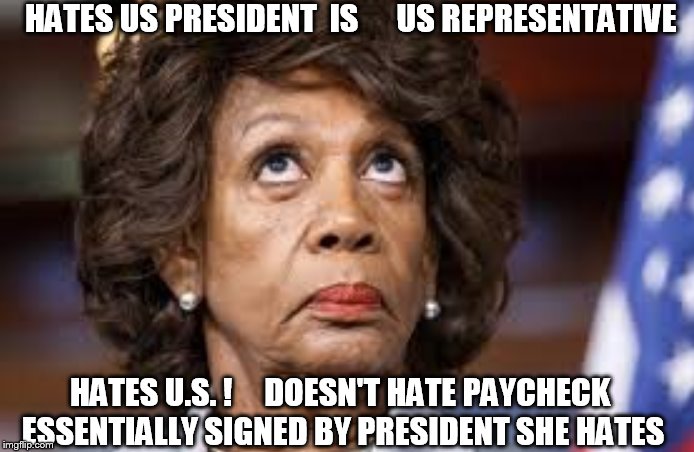 COMPLETELY FOS! OVERFLOWING WITH SH^T!

SHE PROBABLY HAS TO WIPE HER EARS! | HATES US PRESIDENT  IS 




US REPRESENTATIVE; HATES U.S. !  


DOESN'T HATE PAYCHECK ESSENTIALLY SIGNED BY PRESIDENT SHE HATES | image tagged in maxine waters,dumb racist pig,hateful dolt,disgustin hatred,duhh  dumbass | made w/ Imgflip meme maker