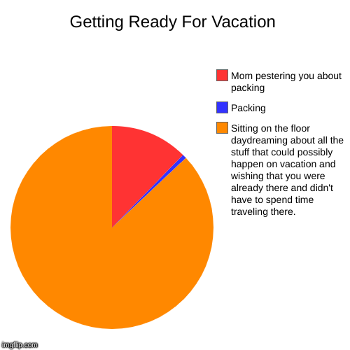 Getting Ready For Vacation | Sitting on the floor daydreaming about all the stuff that could possibly happen on vacation and wishing that yo | image tagged in funny,vacation,pie charts | made w/ Imgflip chart maker