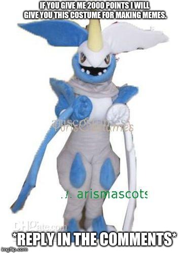 Free Costume | IF YOU GIVE ME 2000 POINTS I WILL GIVE YOU THIS COSTUME FOR MAKING MEMES. *REPLY IN THE COMMENTS* | image tagged in kyurem,mascot,two thousand points,win,pokemon | made w/ Imgflip meme maker