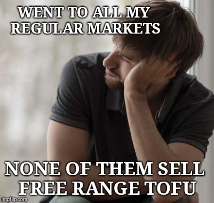 Prioritized Hipster | WENT TO ALL MY REGULAR MARKETS; NONE OF THEM SELL FREE RANGE TOFU | image tagged in prioritized hipster,stupid people | made w/ Imgflip meme maker