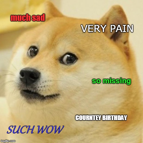 Doge Meme | much sad; VERY PAIN; so missing; COURNTEY BIRTHDAY; SUCH WOW | image tagged in memes,doge | made w/ Imgflip meme maker