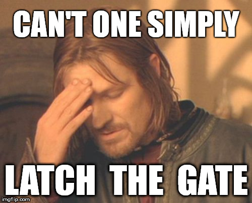 Frustrated Boromir | CAN'T ONE SIMPLY; LATCH  THE  GATE | image tagged in memes,frustrated boromir | made w/ Imgflip meme maker
