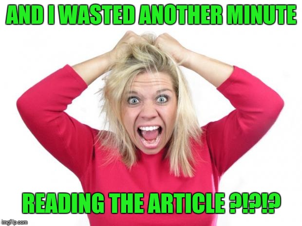 Hair Pulling | AND I WASTED ANOTHER MINUTE READING THE ARTICLE ?!?!? | image tagged in hair pulling | made w/ Imgflip meme maker