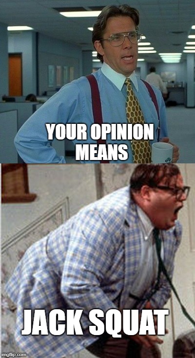 YOUR OPINION MEANS; JACK SQUAT | image tagged in memes,that would be great,matt foley chris farley | made w/ Imgflip meme maker