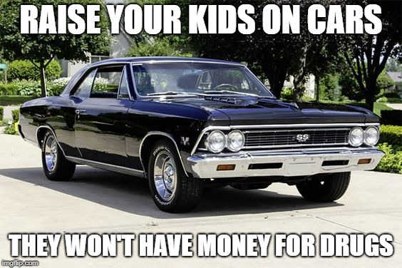 RAISE YOUR KIDS ON CARS; THEY WON'T HAVE MONEY FOR DRUGS | image tagged in lynn subbaraya,muscle car | made w/ Imgflip meme maker