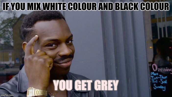 Roll Safe Think About It Meme | IF YOU MIX WHITE COLOUR AND BLACK COLOUR; YOU GET GREY | image tagged in memes,roll safe think about it | made w/ Imgflip meme maker