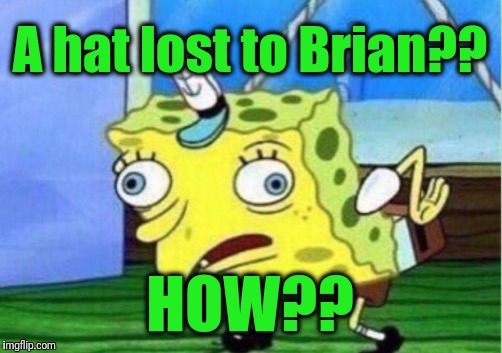 Mocking Spongebob Meme | A hat lost to Brian?? HOW?? | image tagged in memes,mocking spongebob | made w/ Imgflip meme maker