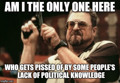 Come on; Its gut to bug someone else too! | AM I THE ONLY ONE HERE; WHO GETS PISSED OF BY SOME PEOPLE'S  LACK OF POLITICAL KNOWLEDGE | image tagged in memes,am i the only one around here | made w/ Imgflip meme maker