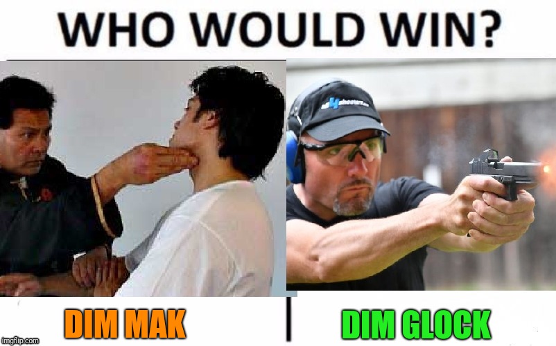 Almost everyone was kung fu fighting | DIM GLOCK; DIM MAK | image tagged in martial arts,glock | made w/ Imgflip meme maker