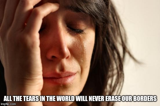 First World Problems | ALL THE TEARS IN THE WORLD WILL NEVER ERASE OUR BORDERS | image tagged in memes,first world problems | made w/ Imgflip meme maker