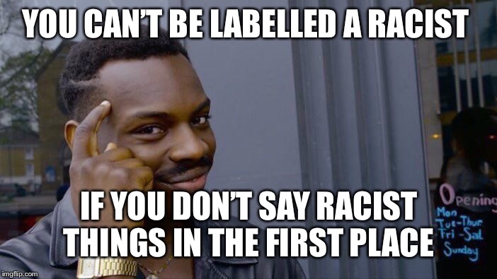 Roll Safe Think About It Meme | YOU CAN’T BE LABELLED A RACIST; IF YOU DON’T SAY RACIST THINGS IN THE FIRST PLACE | image tagged in memes,roll safe think about it | made w/ Imgflip meme maker