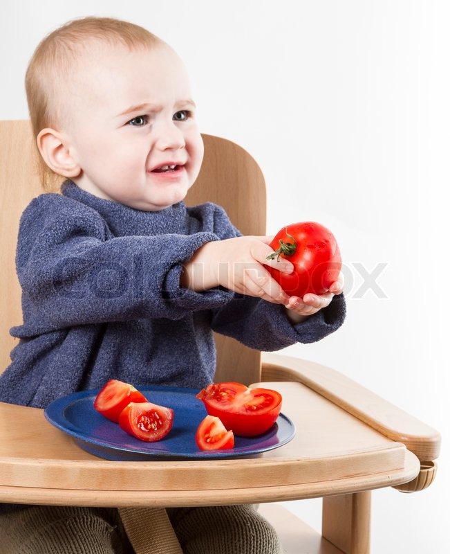 Cranky baby with tomato Blank Meme Template