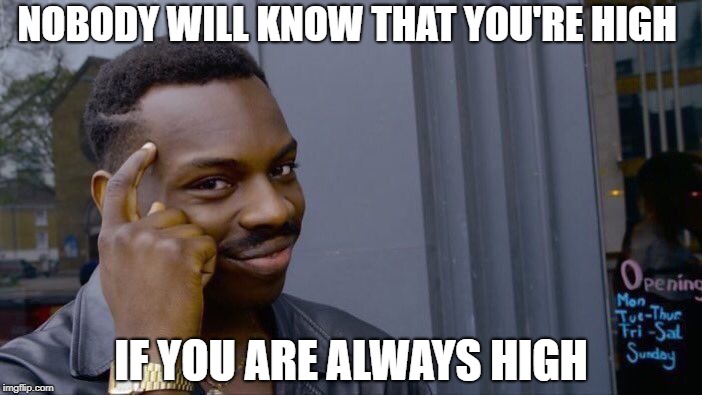 Roll Safe Think About It Meme | NOBODY WILL KNOW THAT YOU'RE HIGH; IF YOU ARE ALWAYS HIGH | image tagged in memes,roll safe think about it | made w/ Imgflip meme maker