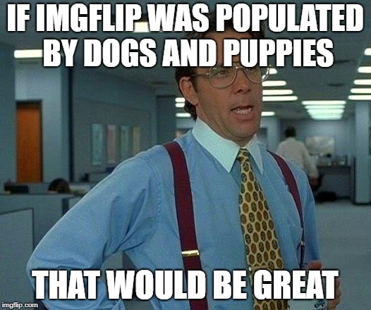 Dogs want to go on Imgflip too. | IF IMGFLIP WAS POPULATED BY DOGS AND PUPPIES; THAT WOULD BE GREAT | image tagged in memes,that would be great,dogs | made w/ Imgflip meme maker