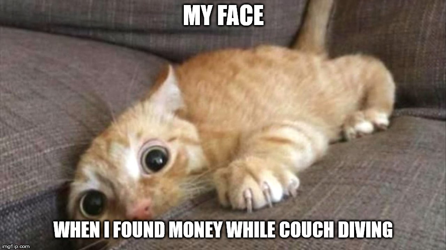 MY FACE; WHEN I FOUND MONEY WHILE COUCH DIVING | made w/ Imgflip meme maker