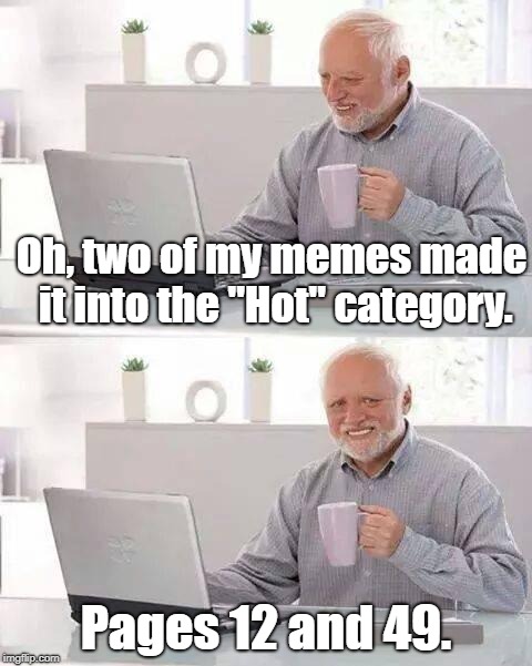 Hide the Pain Harold Meme | Oh, two of my memes made it into the "Hot" category. Pages 12 and 49. | image tagged in memes,hide the pain harold,hot | made w/ Imgflip meme maker