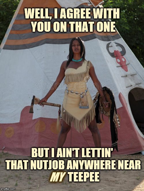 WELL, I AGREE WITH YOU ON THAT ONE BUT I AIN'T LETTIN' THAT NUTJOB ANYWHERE NEAR MY TEEPEE | made w/ Imgflip meme maker