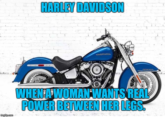 Harley Davidson | HARLEY DAVIDSON; WHEN A WOMAN WANTS REAL POWER BETWEEN HER LEGS. | image tagged in harley davidson,funny memes | made w/ Imgflip meme maker