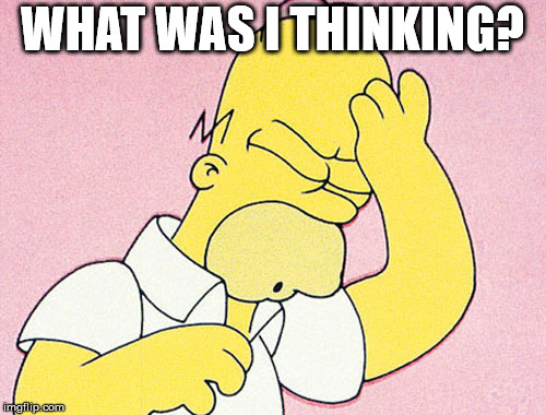 Homer Simpson D'oh | WHAT WAS I THINKING? | image tagged in homer simpson d'oh | made w/ Imgflip meme maker