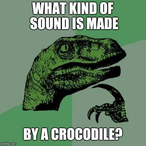 Philosoraptor Meme | WHAT KIND OF SOUND IS MADE; BY A CROCODILE? | image tagged in memes,philosoraptor | made w/ Imgflip meme maker