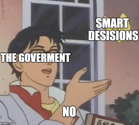 Is This A Pigeon | SMART DESISIONS; THE GOVERMENT; NO | image tagged in memes,is this a pigeon | made w/ Imgflip meme maker