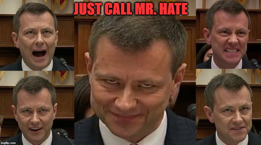 Strzok Hate | JUST CALL MR. HATE | image tagged in fbi investigation | made w/ Imgflip meme maker