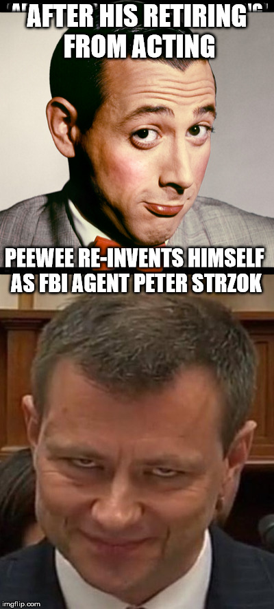 AFTER HIS RETIRING FROM ACTING; PEEWEE RE-INVENTS HIMSELF AS FBI AGENT PETER STRZOK | made w/ Imgflip meme maker