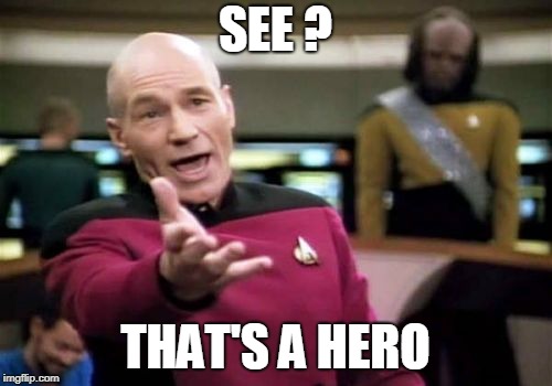 SEE ? THAT'S A HERO | image tagged in memes,picard wtf | made w/ Imgflip meme maker