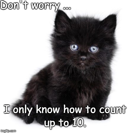 NO, Kitty-Kitty! | Don't worry ... I only know how to count; up to 10. | image tagged in black cat,bad luck,friday the 13th | made w/ Imgflip meme maker