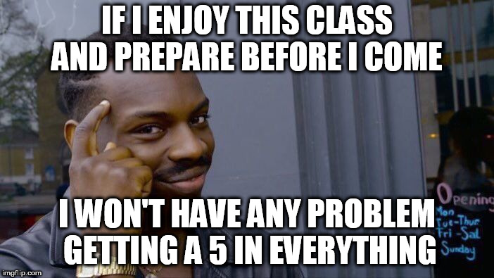 Roll Safe Think About It | IF I ENJOY THIS CLASS AND PREPARE BEFORE I COME; I WON'T HAVE ANY PROBLEM GETTING A 5 IN EVERYTHING | image tagged in memes,roll safe think about it | made w/ Imgflip meme maker