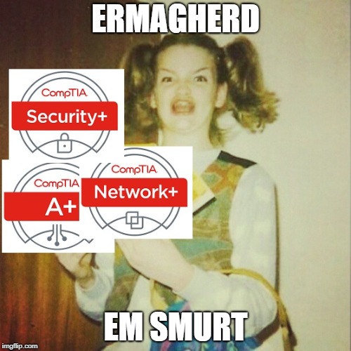 COMPTIA Certifications  |  ERMAGHERD; EM SMURT | image tagged in comptia,ermagherd,smart,smurt,certified | made w/ Imgflip meme maker