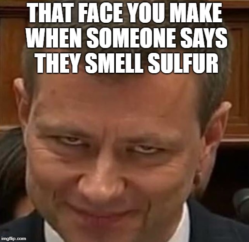 Sulfur smell | THAT FACE YOU MAKE WHEN SOMEONE SAYS THEY SMELL SULFUR | image tagged in peter strzok | made w/ Imgflip meme maker