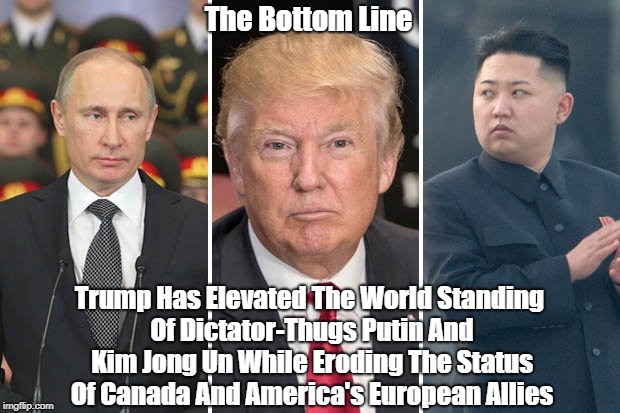 The Bottom Line Trump Has Elevated The World Standing Of Dictator-Thugs Putin And Kim Jong Un While Eroding The Status Of Canada And America | made w/ Imgflip meme maker