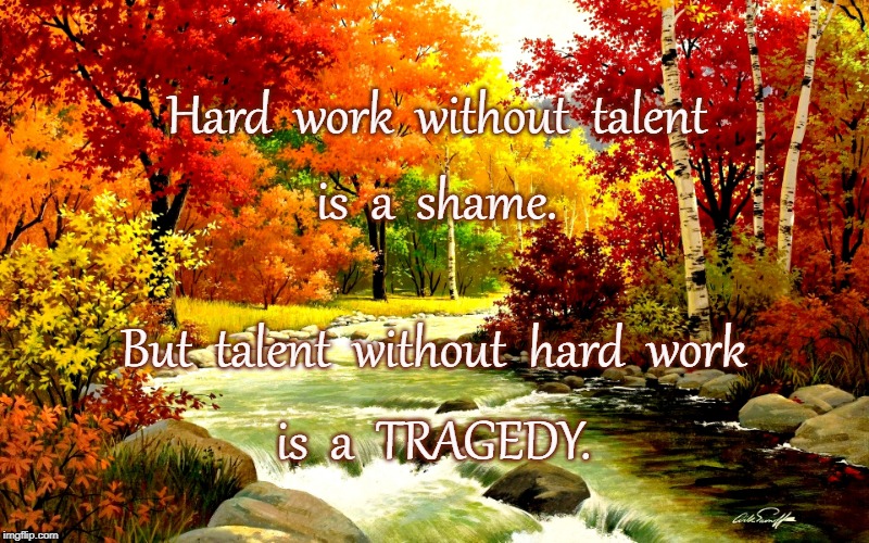 Work Talent Hard | Hard  work  without  talent; is  a  shame. But  talent  without  hard  work; is  a  TRAGEDY. | image tagged in talent,hard work | made w/ Imgflip meme maker