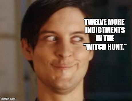 Spiderman Peter Parker | TWELVE MORE INDICTMENTS IN THE "WITCH HUNT." | image tagged in memes,spiderman peter parker | made w/ Imgflip meme maker