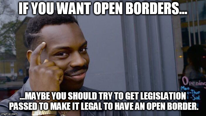 Roll Safe Think About It Meme | IF YOU WANT OPEN BORDERS... ...MAYBE YOU SHOULD TRY TO GET LEGISLATION PASSED TO MAKE IT LEGAL TO HAVE AN OPEN BORDER. | image tagged in memes,roll safe think about it | made w/ Imgflip meme maker