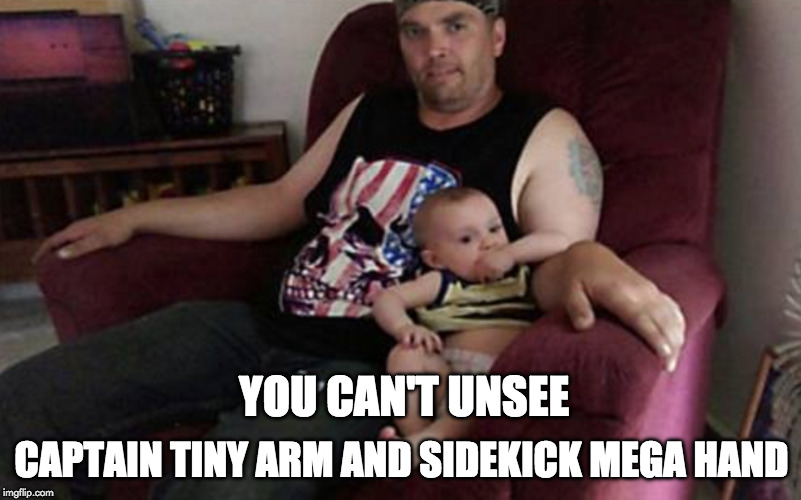 To the rescue!!  | CAPTAIN TINY ARM AND SIDEKICK MEGA HAND; YOU CAN'T UNSEE | image tagged in captain america,hero,baby,tiny,mega | made w/ Imgflip meme maker
