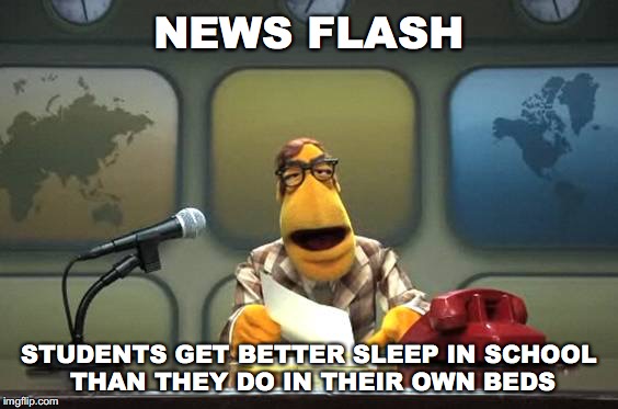 Muppet News Flash | NEWS FLASH; STUDENTS GET BETTER SLEEP IN SCHOOL THAN THEY DO IN THEIR OWN BEDS | image tagged in muppet news flash | made w/ Imgflip meme maker