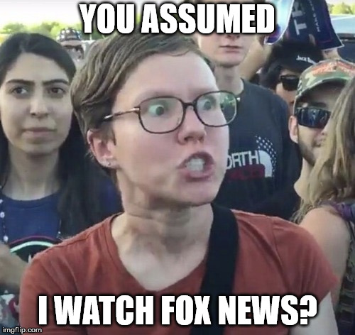 Triggered feminist | YOU ASSUMED; I WATCH FOX NEWS? | image tagged in triggered feminist | made w/ Imgflip meme maker