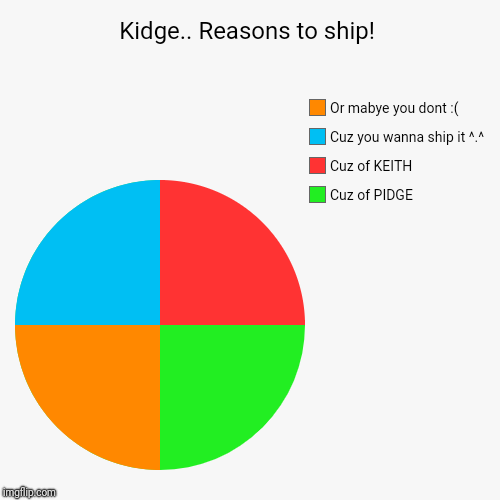 Kidge.. Reasons to ship! | Cuz of PIDGE, Cuz of KEITH, Cuz you wanna ship it ^.^, Or mabye you dont :( | image tagged in funny,pie charts | made w/ Imgflip chart maker