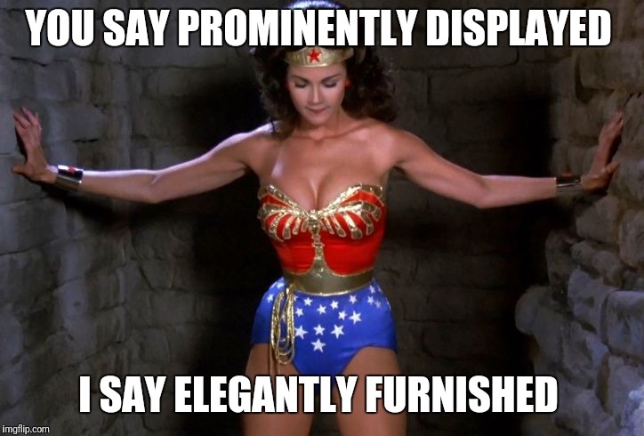 YOU SAY PROMINENTLY DISPLAYED I SAY ELEGANTLY FURNISHED | made w/ Imgflip meme maker