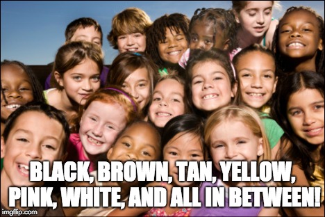 BLACK, BROWN, TAN, YELLOW, PINK, WHITE, AND ALL IN BETWEEN! | image tagged in no racism | made w/ Imgflip meme maker